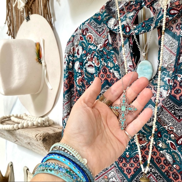 Sweet BOHO peasant blouse w gypsy long sleeves w folk/prairie floral vibe 🦋✨ - Picture 13 of 16